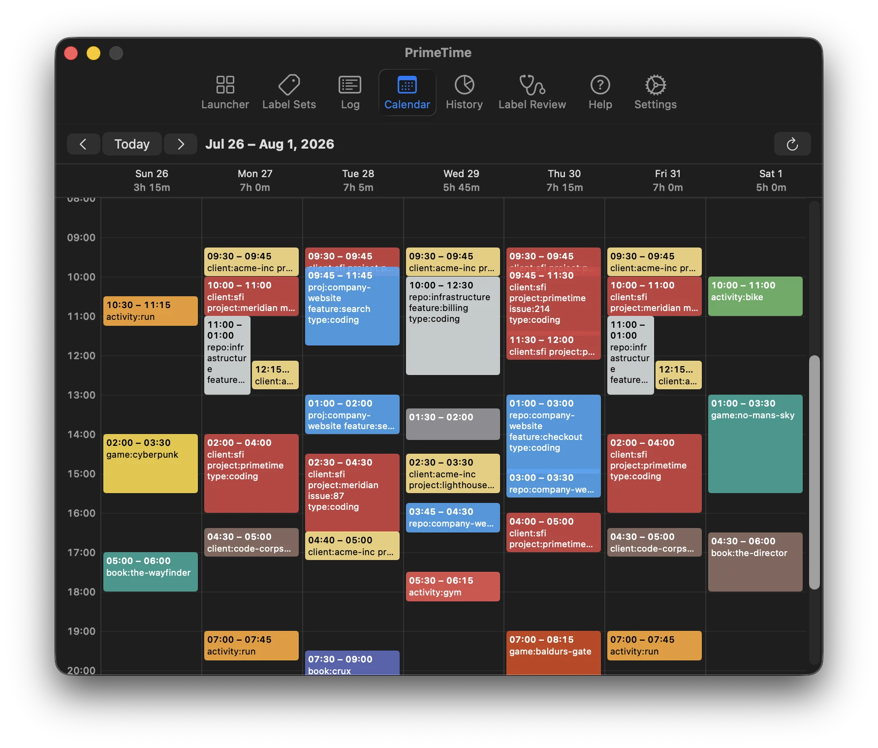 PrimeTime Calendar view