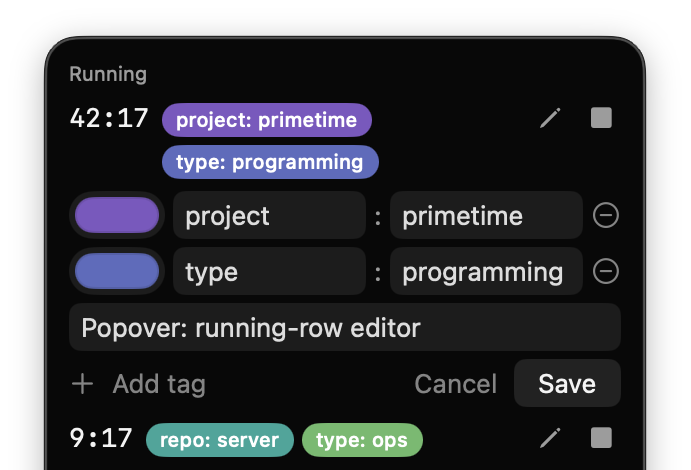 PrimeTime running timer with an inline note being added